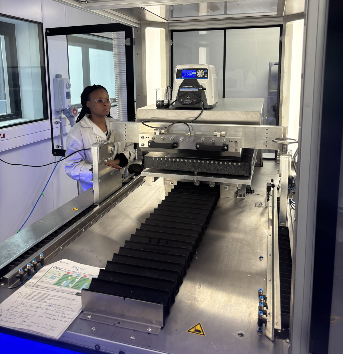 An Isondo operator at the catalyst-coated membrane coating machine.